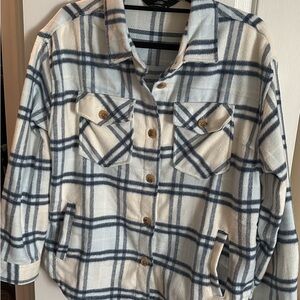 Plaid Shacket in Blue and Cream